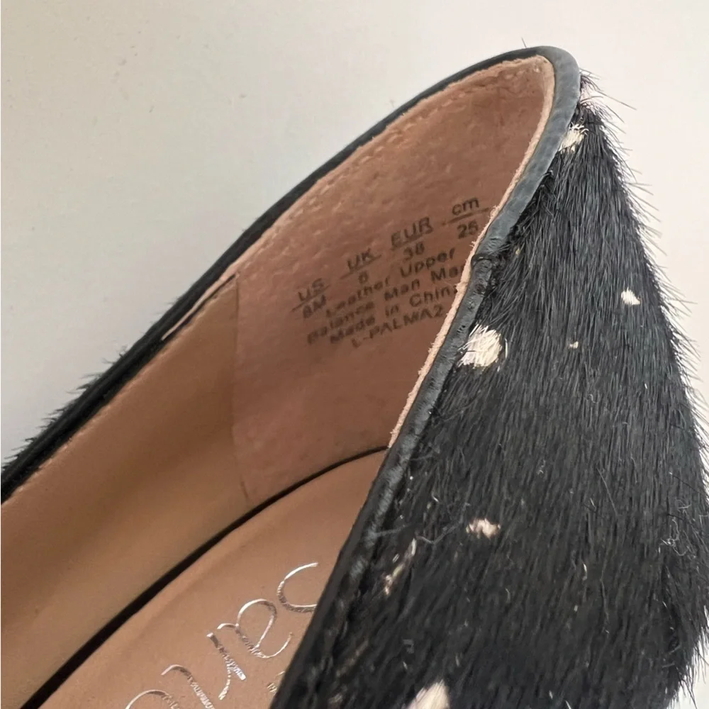Franco Sarto Leather Cow Hair Black and White 3.35” Palma Pointy Toe Pump, 8M